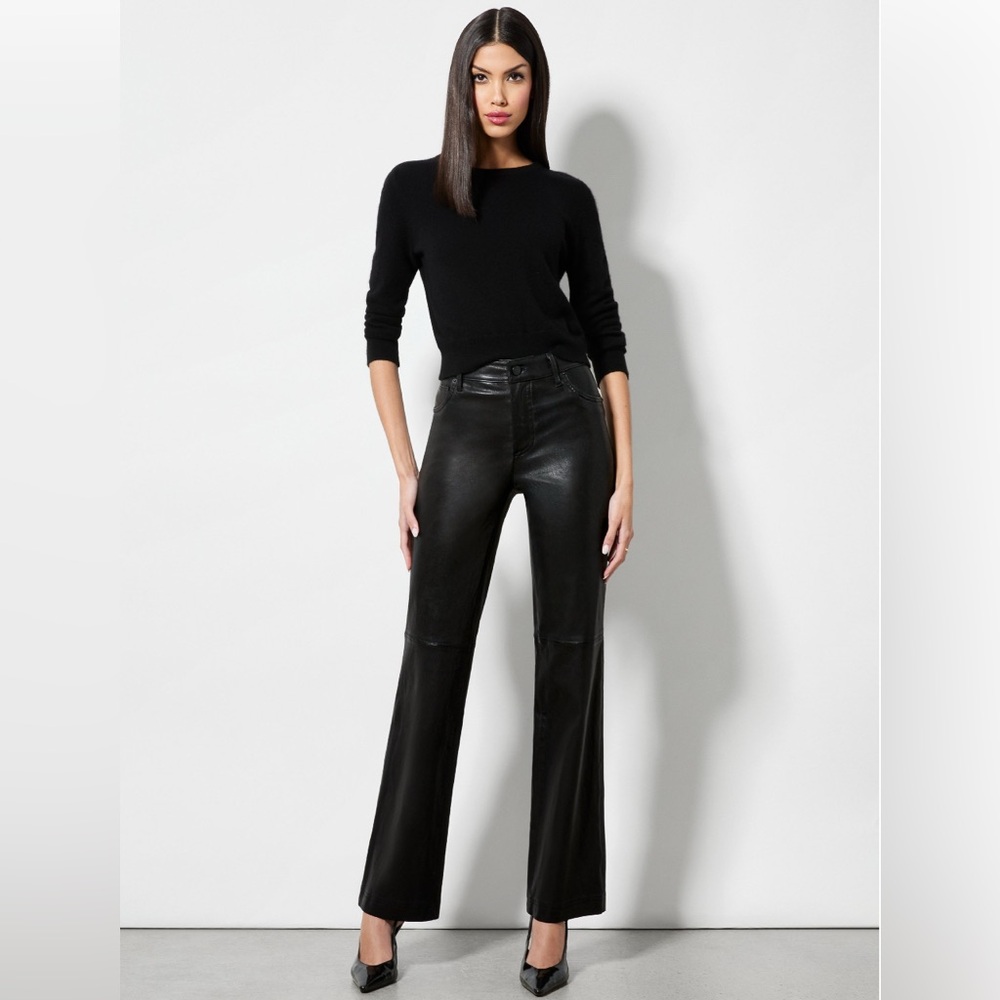 MNG Mango Genuine Leather Buttery Soft Bootcut Pants Lined In Black Size US 6